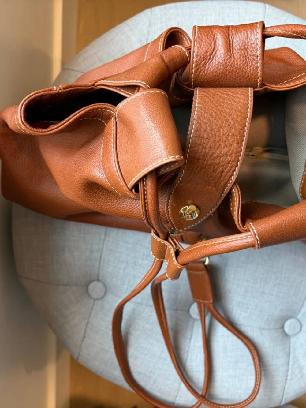 Longchamp rich cognac soft grain leather backpack
